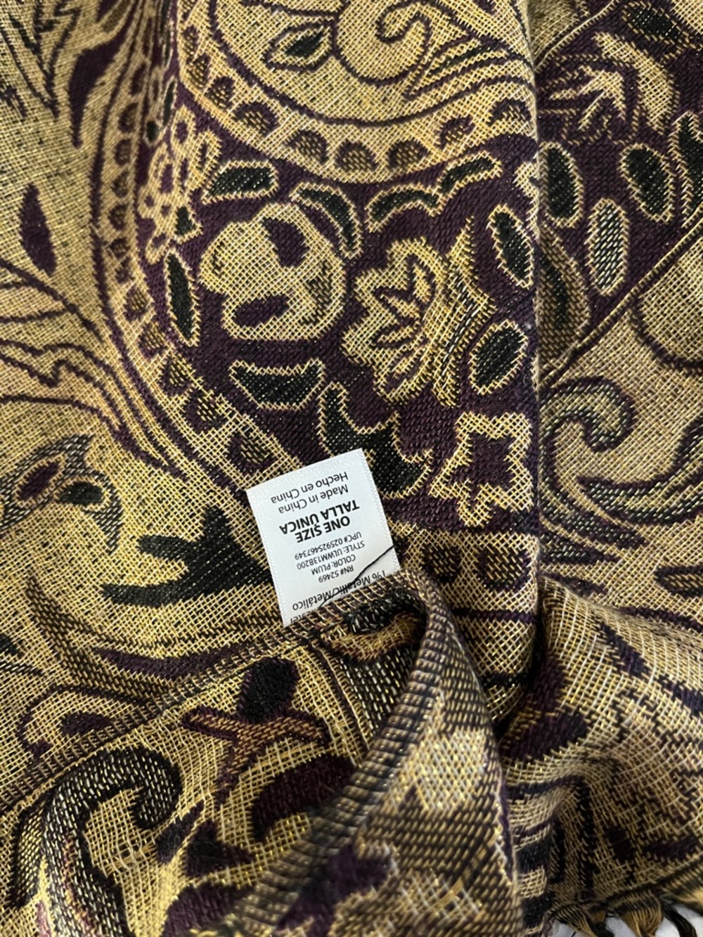 Paisley Jacquard Shawl Scarf in Plum and Gold - Picture 7 of 7